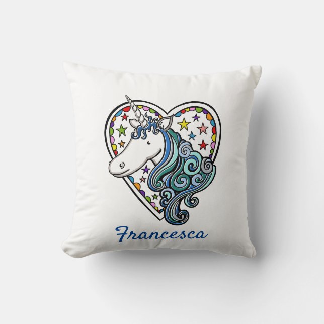 Coussin Coeur Unicorne personnalisé (Recto)