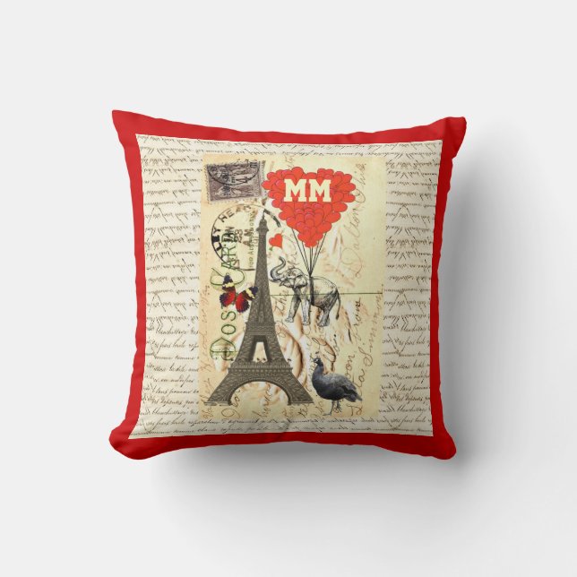 Coussin Coeur vintage romantique monogramme (Recto)