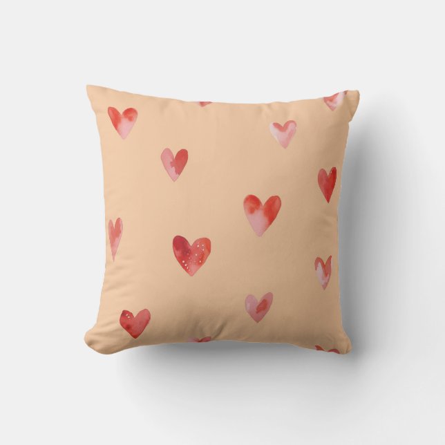 Coussin Cœurs à l'aquarelle motif sans couture (Recto)