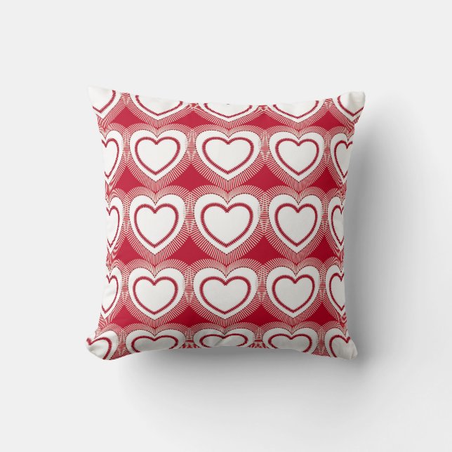 Coussin Cœurs Abstraits Modernes - Rouge et Blanc (Recto)
