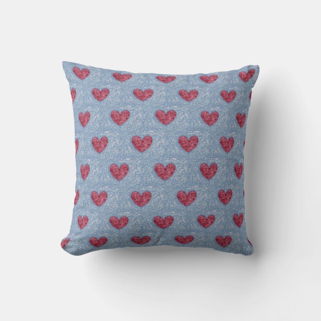 Coussin Coeurs amoureux Rouge rose Bleu Faux Fuzzy Design (Recto)