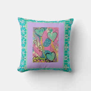 Coussin Coeurs Aqua