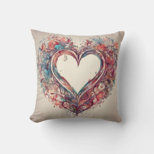 Coussin Coeurs - aquarelle peinture cardiaque