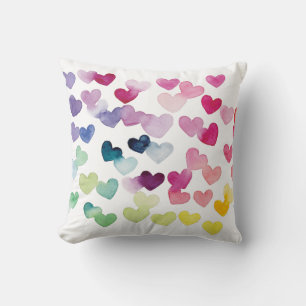 Coussin Coeurs arc-en-ciel fierté amour aquarelle colorée