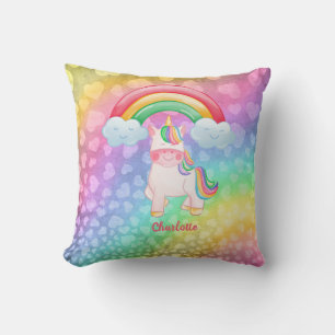 Coussin Coeurs arc-en-ciel Unicorne personnalisés