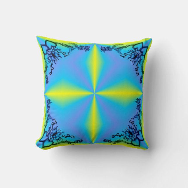 Coussin Coeurs avec fleurs et papillon en style tatouage (Recto)