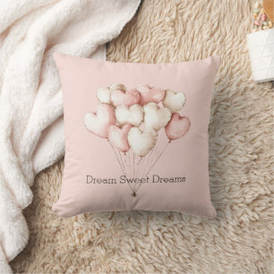 Coussin Cœurs Ballons Crème Rose