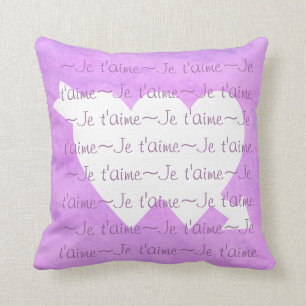Coussin COEURS blancs de t'aime de Je sur le ROSE POURPRE