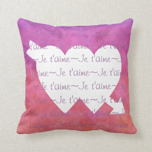 Coussin COEURS blancs de t'aime de Je sur le ROSE POURPRE