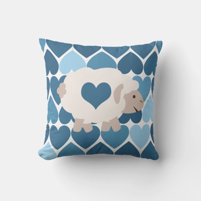 Coussin Coeurs bleus et agneau mignon (Recto)