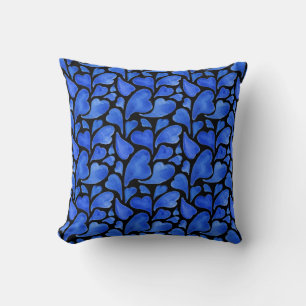 Coussin Cœurs bleus sur fond noir