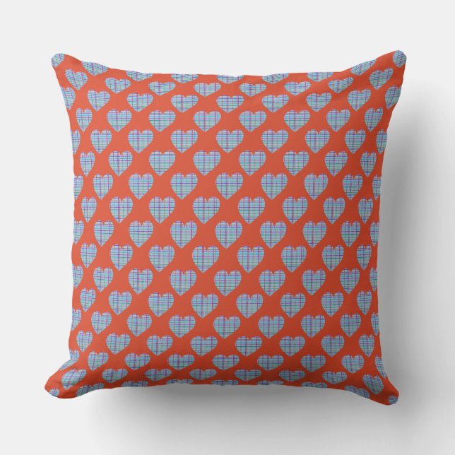 Coussin Coeurs bleus sur rouge (Recto)