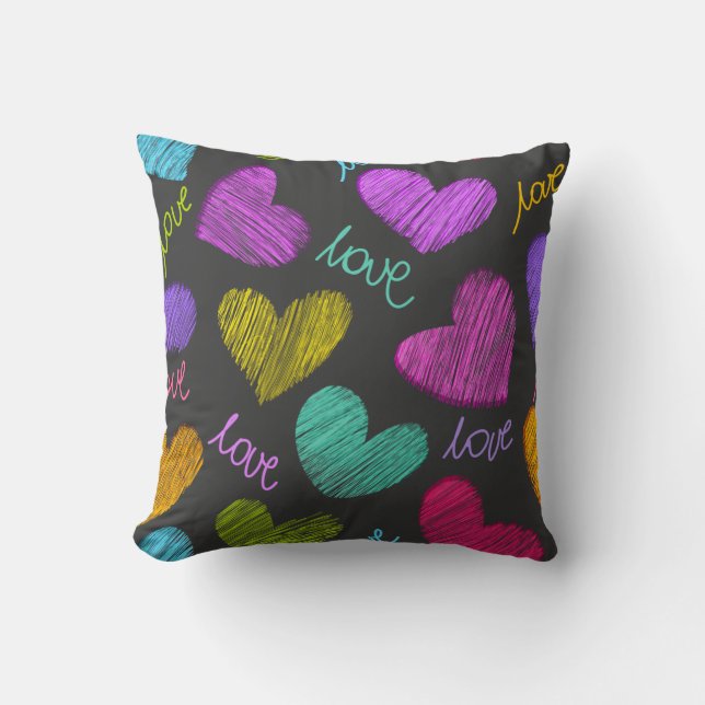 Coussin Coeurs Bleus Vibrants avec script d'amour (Recto)