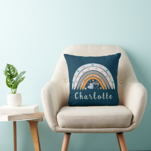 Coussin Coeurs Boho Arc-en-ciel avec nom personnalisé