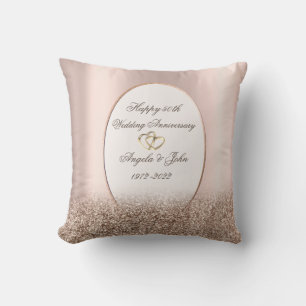 Coussin Cœurs Cadre Rose Or Paillettes 50e Anniversaire