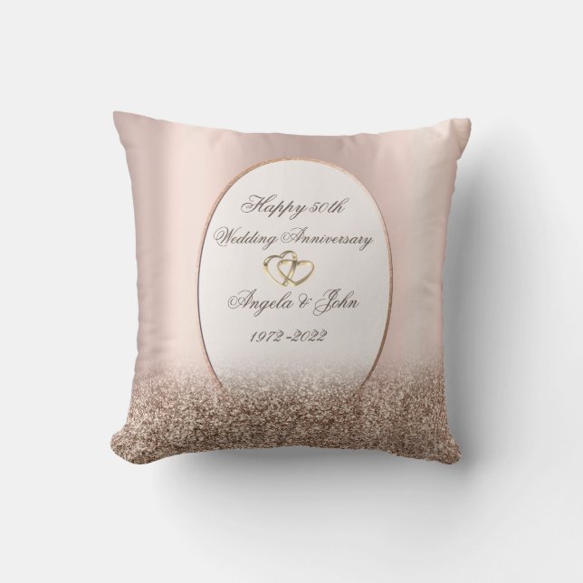 Coussin Cœurs Cadre Rose Or Paillettes 50e Anniversaire (Recto)