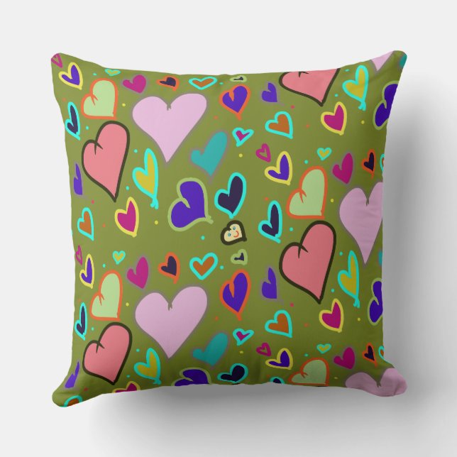 Coussin Cœurs colorés avec visage souriant (Verso)