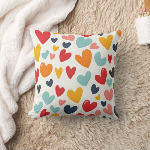 Coussin Cœurs colorés mignons gribouillés romantiques