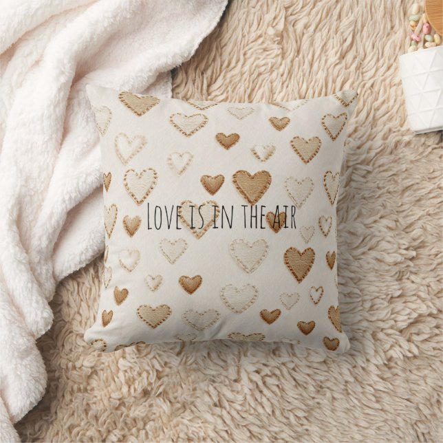 Coussin Cœurs Crème & Marron   (Couverture)
