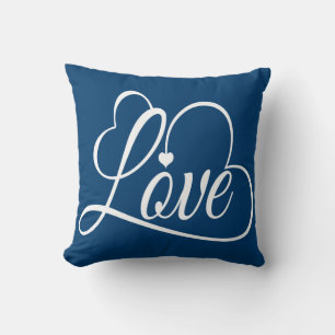 Coussin Cœurs d'amour bleu marine et blanc