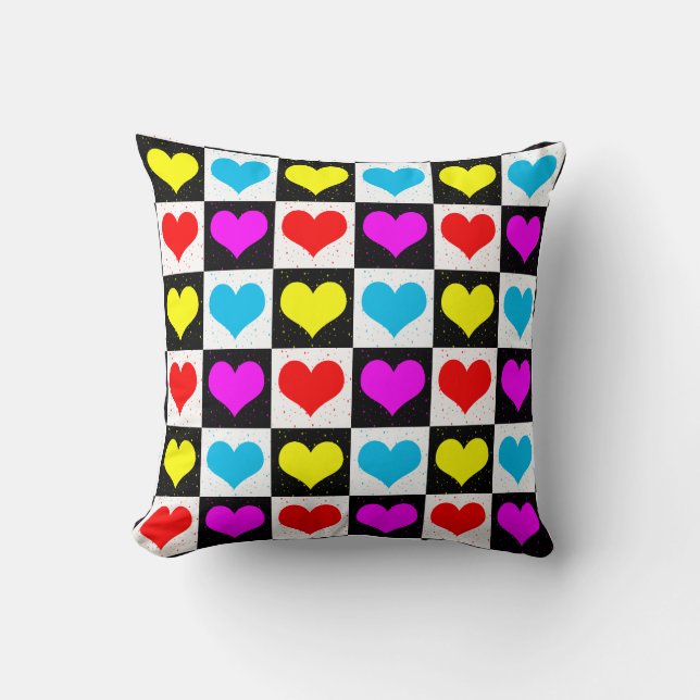 Coussin Coeurs d'amour colorés Bloc géométrique Imprimer (Recto)