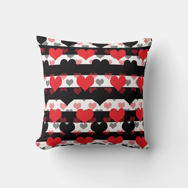 Coussin Coeurs d'Amour Noir Rouge Avec Blancs Noir (Recto)