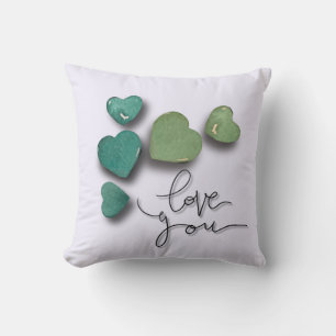 Coussin Coeurs d'aquarelle vert romantique Love & Valent