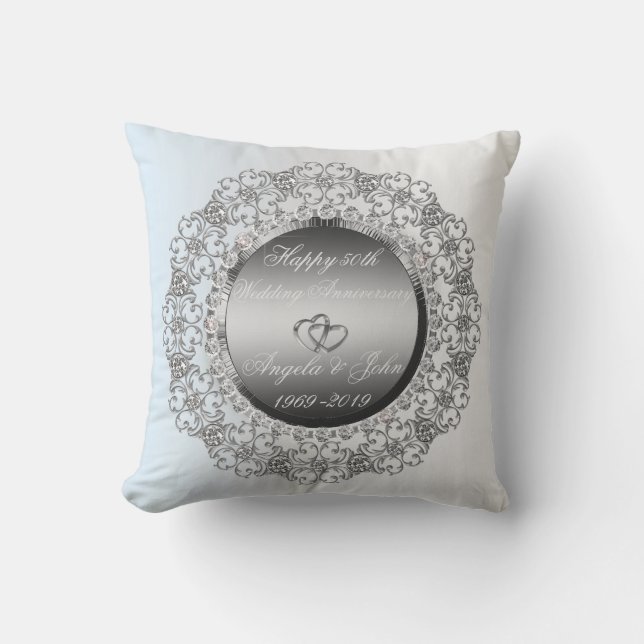 Coussin Cœurs d'argent Diamants 50e anniversaire de mariag (Recto)