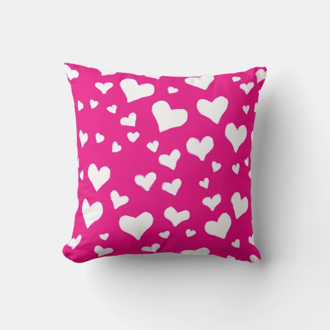 Coussin Coeurs de balaie blanche sur Fuchsia rose (Recto)