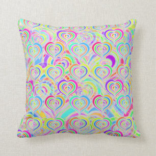 Coussin Coeurs de carreau psychédélique d'arc-en-ciel