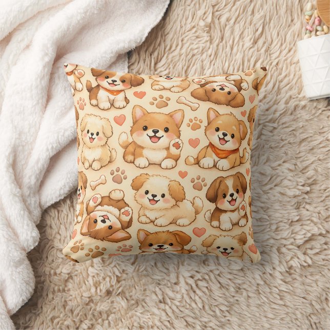 Coussin Cœurs de chiot mignons motif aquarelle (2) (Couverture)