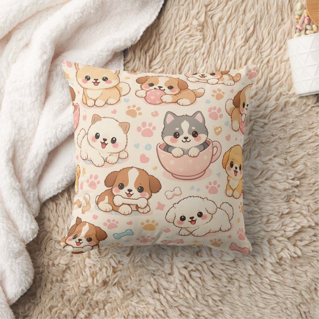 Coussin Cœurs de chiots mignons motif aquarelle (5) (Couverture)