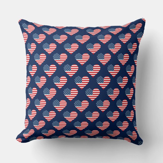 Coussin Cœurs de drapeau américain rouge, blanc et bleu pa (Recto)
