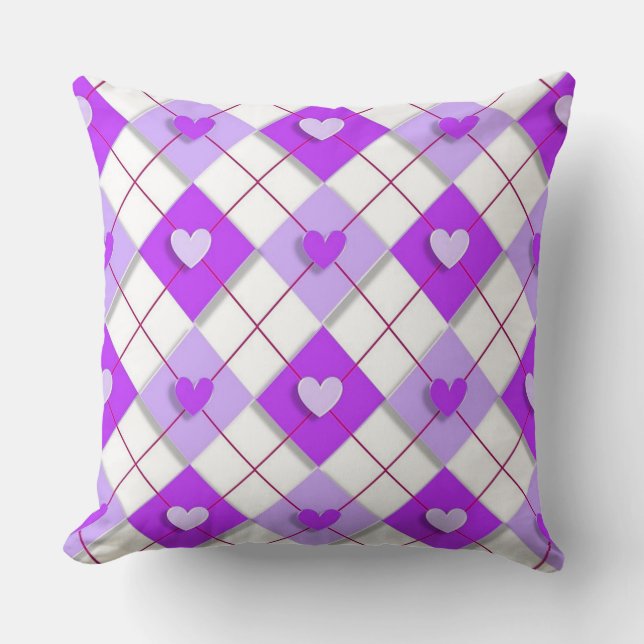 Coussin Coeurs De Jacquard Violet Et Lavande (Recto)