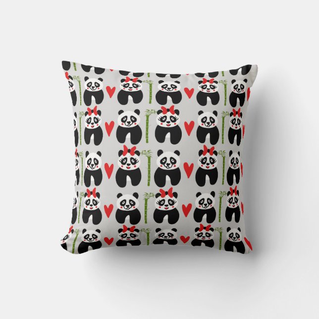 Coussin Coeurs de pandas mignons : Motif pour enfants (Recto)