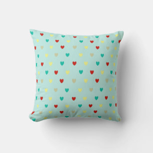 Coussin Coeurs de polka minuscules sur le vert de la mer