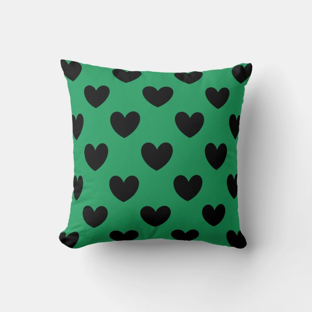 Coussin Coeurs de polka noir sur Kelly green (Recto)