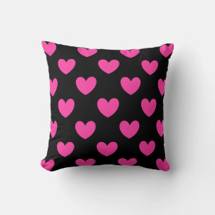 Coussin Coeurs de polka rose Fuchsia sur noir