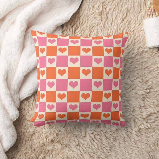 Coussin Coeurs de tableau de bord en rose, orange et crème (Couverture)