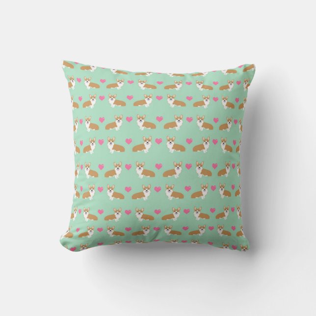 Coussin Coeurs de Valentines de corgi - amour mignon de (Recto)