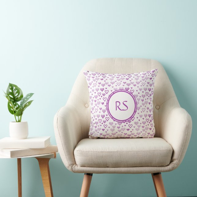 Coussin Coeurs décoratifs Lilac violet Élégant Monogrammé (Chaise)