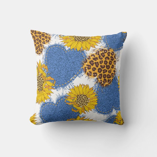 Coussin Coeurs Denim en tissu avec bords déchirés et le (Recto)