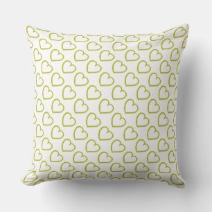 Coussin Coeurs dessinés à la main motif vert sur blanc