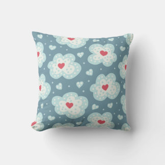 Coussin Coeurs D'Hiver Mignons Et Motif De Nuages De Neige