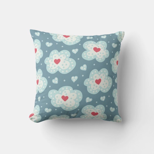 Coussin Coeurs D'Hiver Mignons Et Motif De Nuages De Neige (Recto)