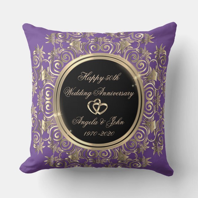 Coussin Coeurs d'or chic tourbillon 50e anniversaire de Ma (Recto)