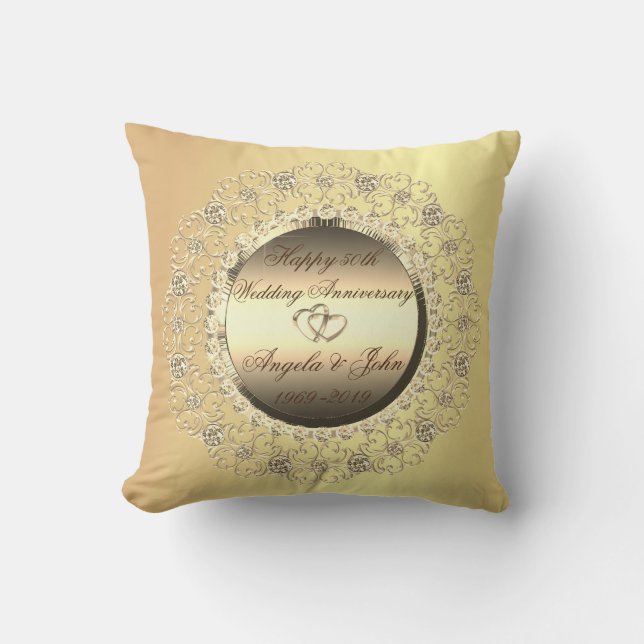 Coussin Cœurs d'or Diamants 50e Anniversaire de Mariage (Recto)
