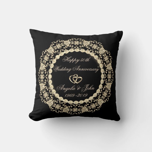 Coussin Cœurs d'or Diamants 50e Anniversaire de Mariage (Recto)