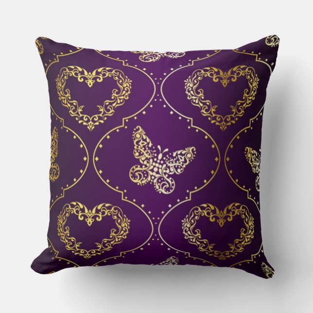 Coussin Coeurs D'Or Et Papillons (Recto)