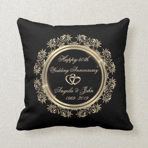 Coussin Coeurs d'or, tourbillons 50e anniversaire de Maria